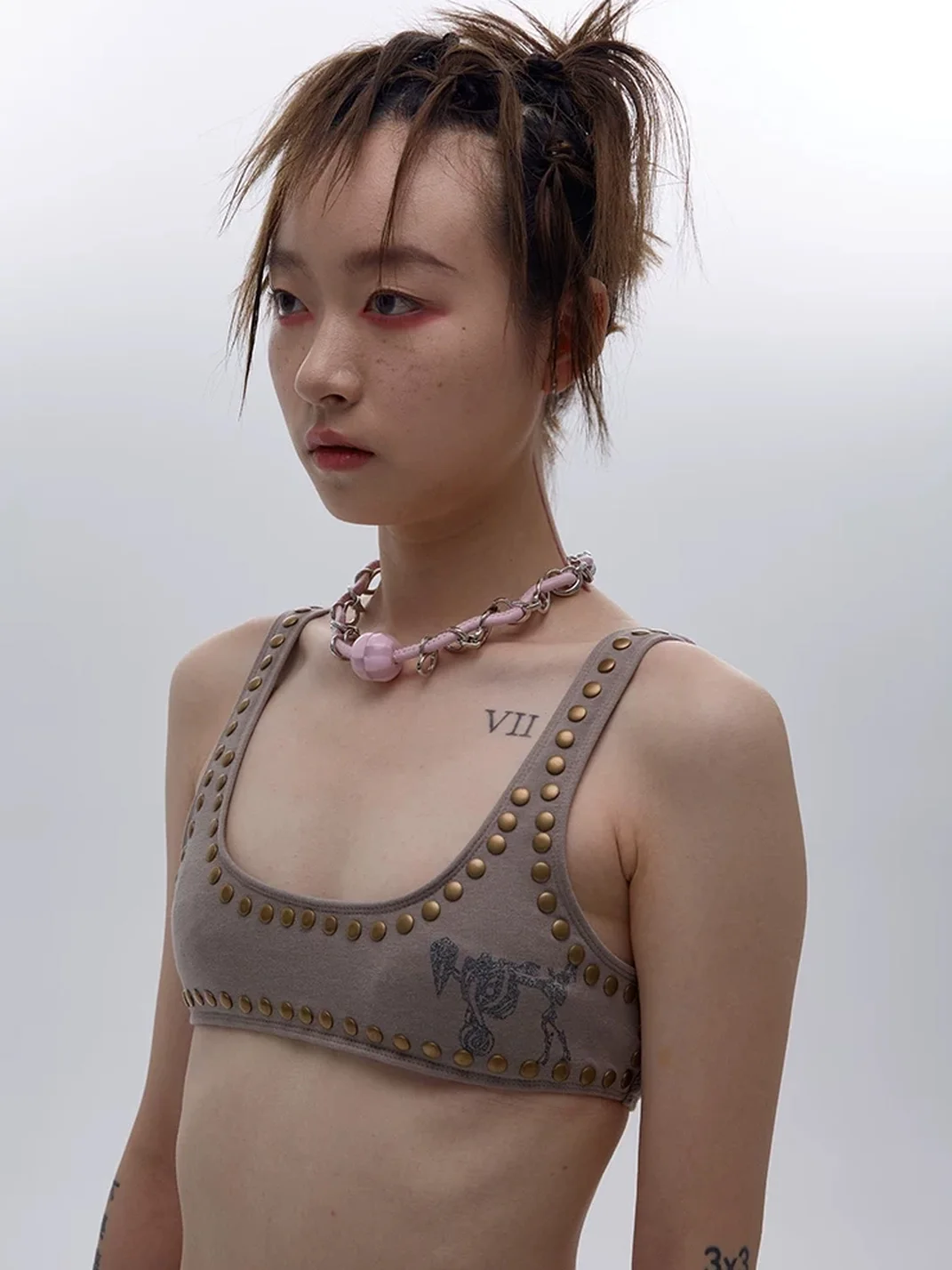 SchwarzGold | Pink Leather Cord Chain Choker Necklace