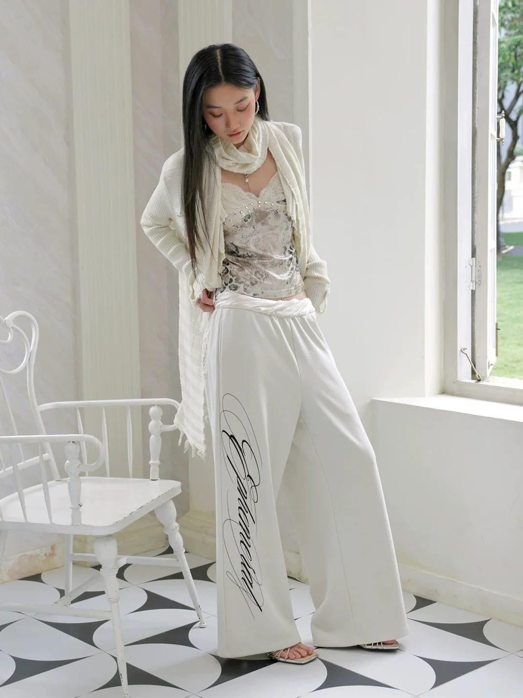 FayChui | Low-Rise Script Print Wide-Leg Pants