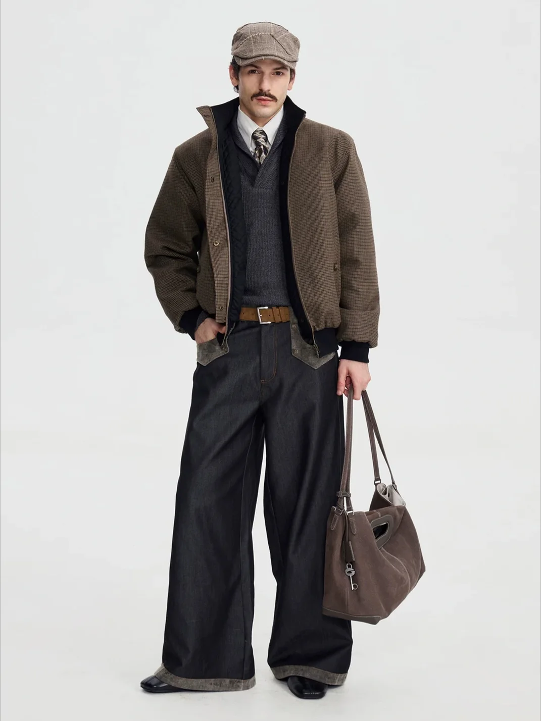 OPENFLY | Washed Suede Panel Wide Leg Cargo Jeans