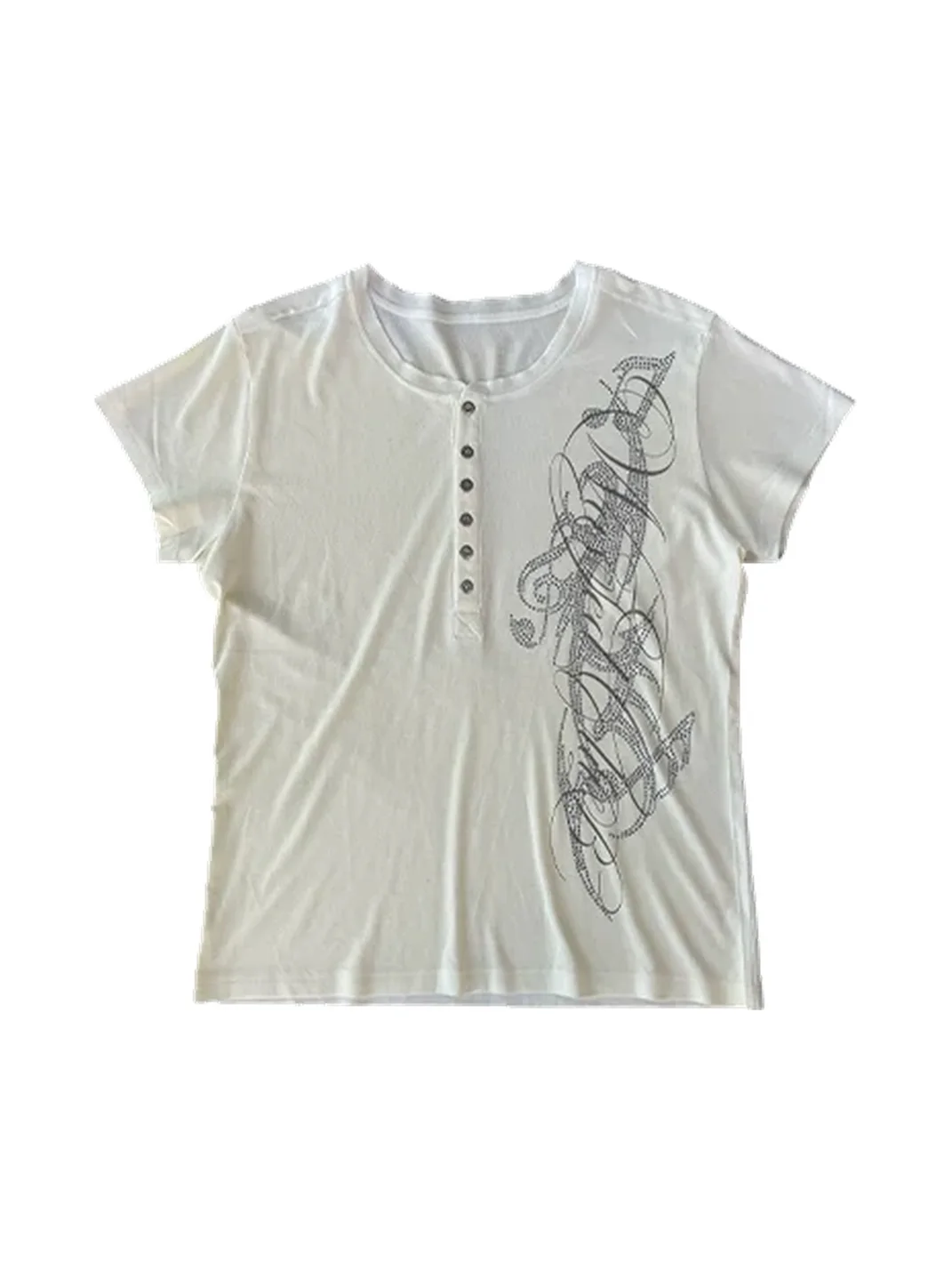WASTED | Vintage Rhinestone Graphic Slim Fit Henley T-Shirt