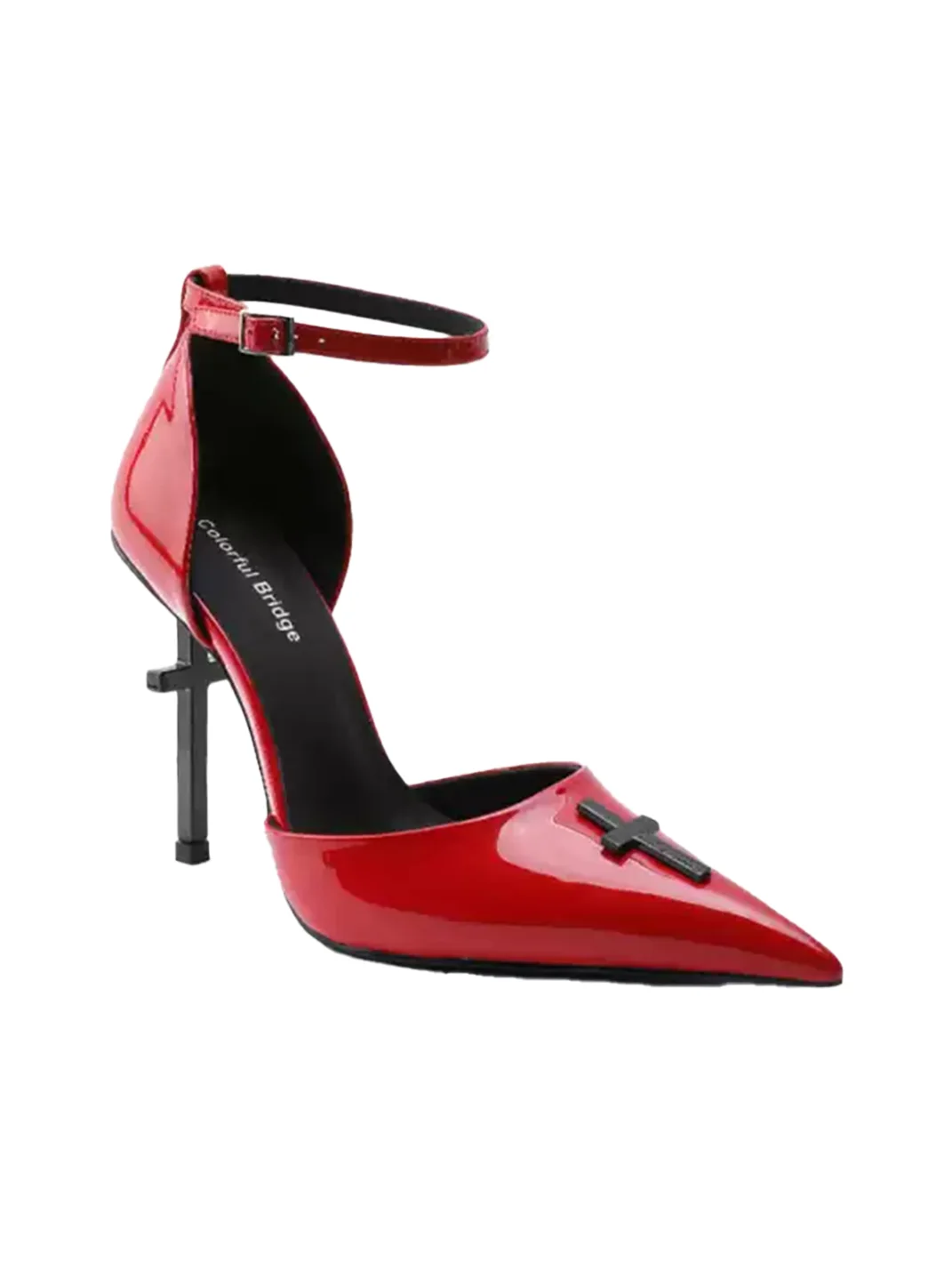 Colorful Bridge | Red Patent Pointed-Toe Strappy Heels