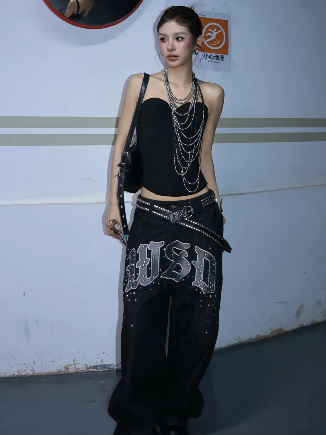 WASTED | Embroidered Studded Baggy Jeans