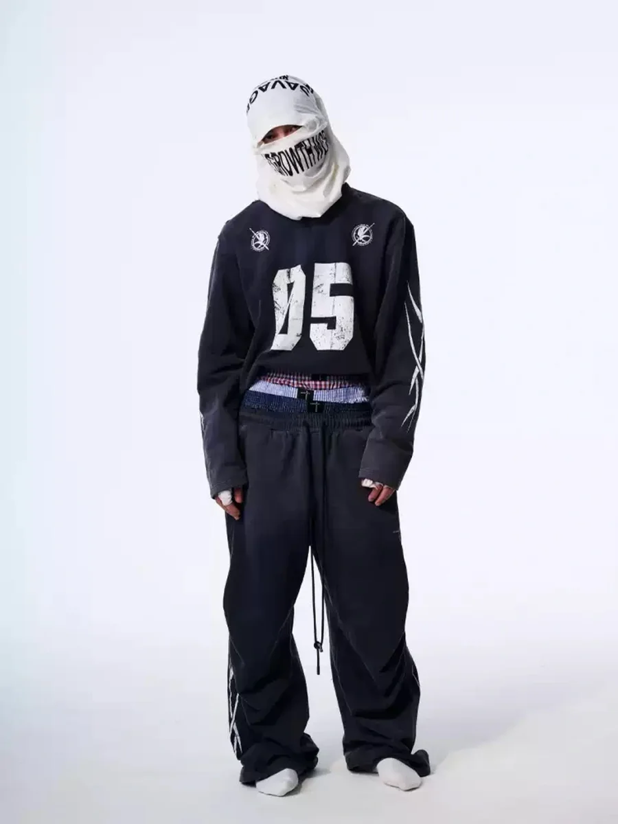 SAXGENWON | Washed Distressed Graphic Sweatshirt And Sweatpants Set - 2