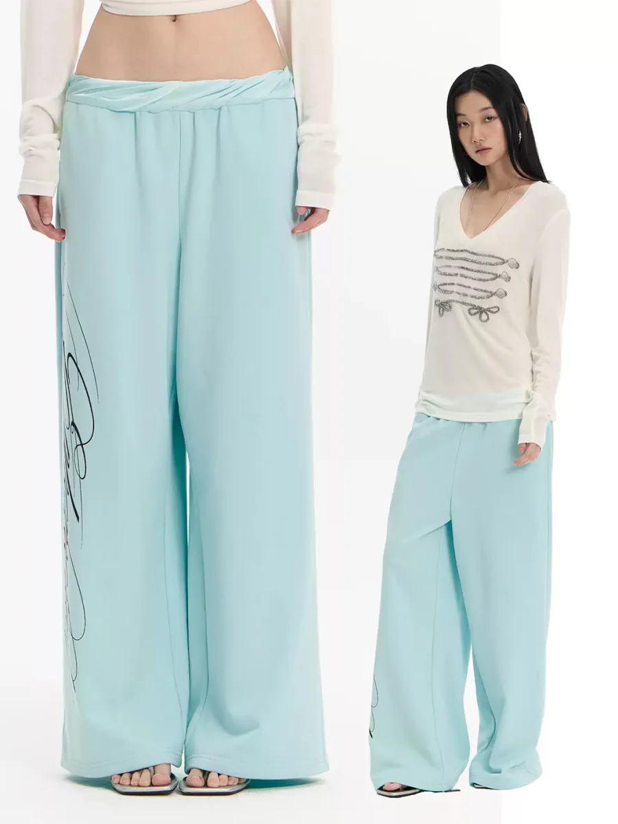 FayChui | Mint Green Printed Wide-Leg Straight-Leg Pants - 2