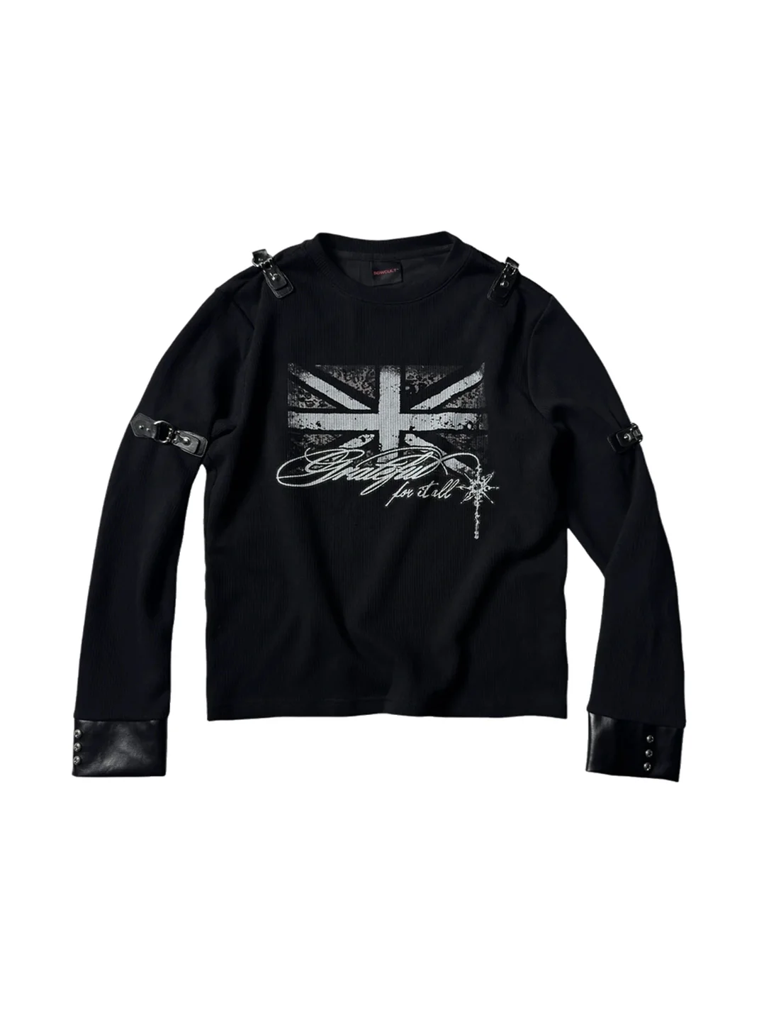 SAXGENWON | Union Jack Studded Buckle Long Sleeve Top