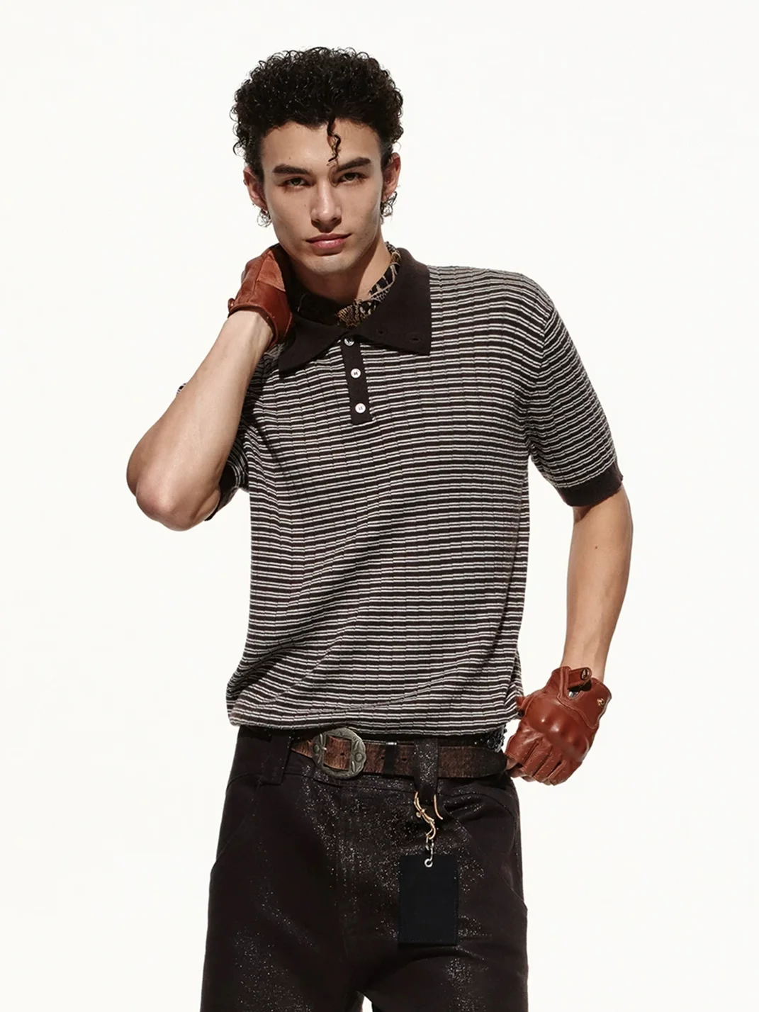 OPENFLY | Textured Striped Short Sleeve Polo Shirt