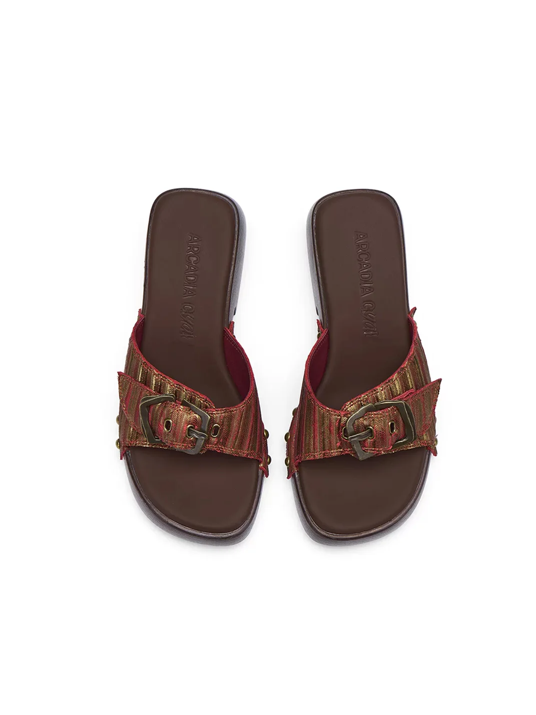 Arcadiagyal | Woven Leather Platform Clog Slides