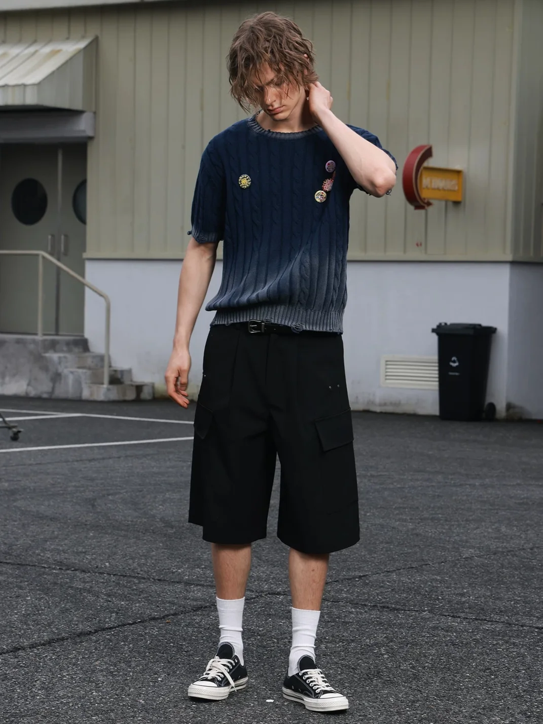 SAXGENWON | Gradient Cable Knit Boxy Short Sleeve Sweater