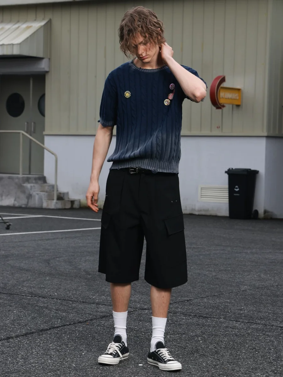 SAXGENWON | Gradient Cable Knit Boxy Short Sleeve Sweater - 3