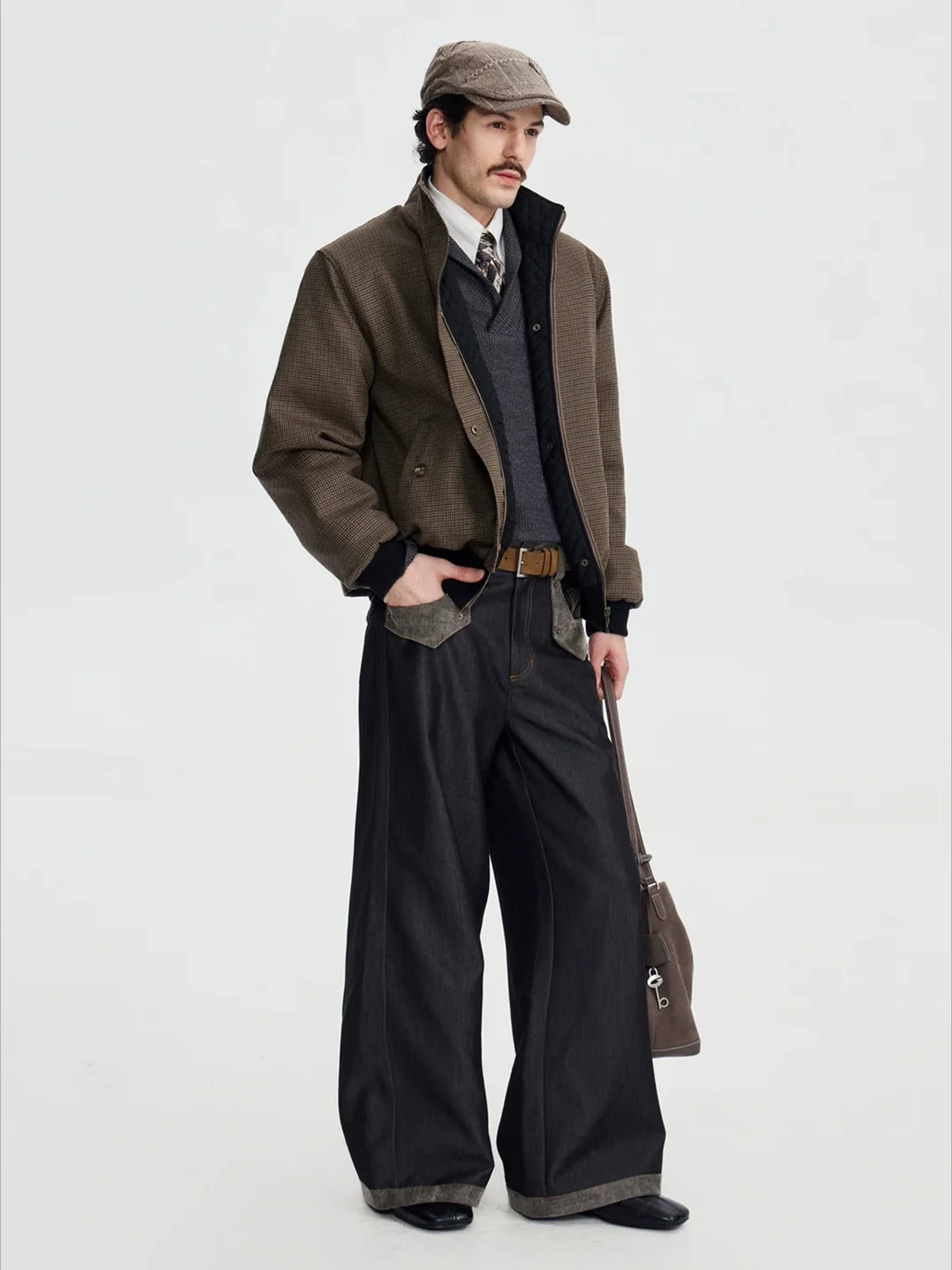 OPENFLY | Washed Suede Panel Wide Leg Cargo Jeans