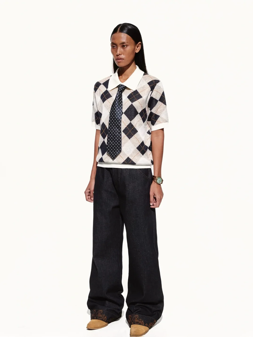 OPENFLY | Argyle Contrast Collar Knit Polo Shirt