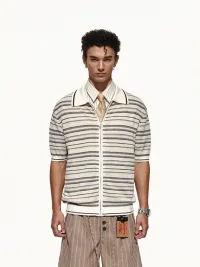 OPENFLY | Short Sleeve Striped Zip Polo Shirt