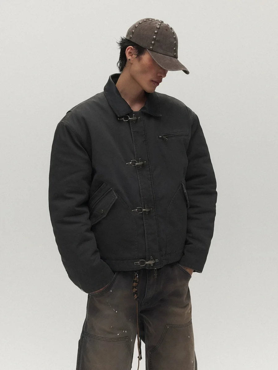 SAXGENWON | Lambskin Collar Oversized Retro Streetwear Padded Jacket - 2