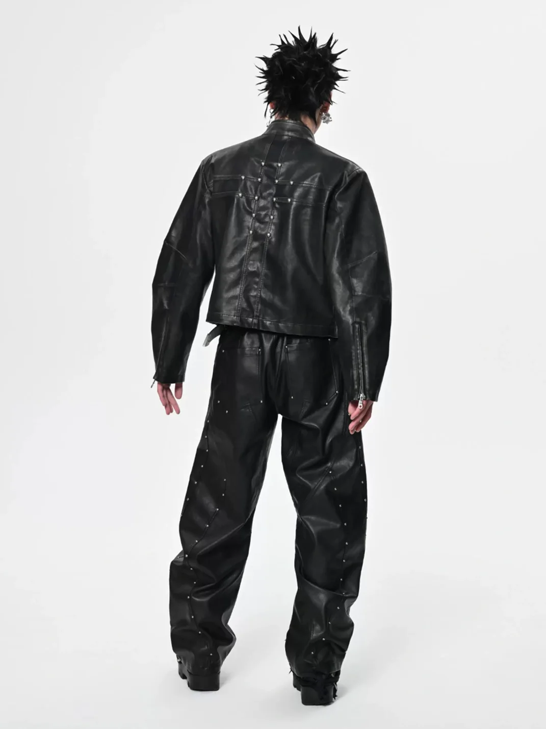 SAXGENWON | Distressed Cross-Zip Cropped Biker Jacket