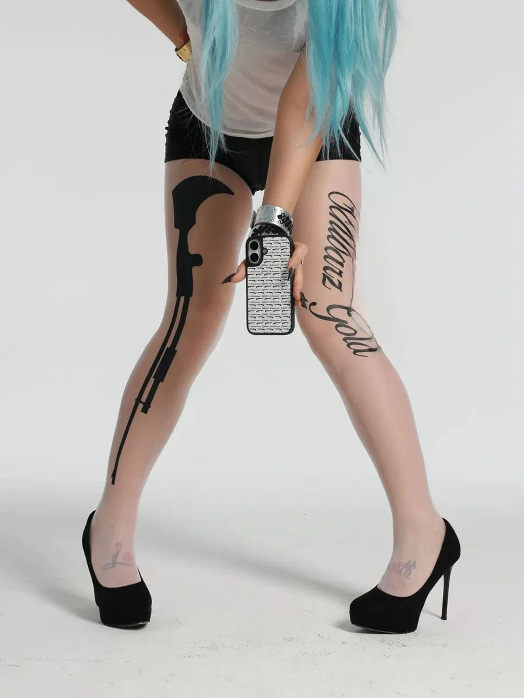 SchwarzGold | Ultra-Thin Stretch Gun Print White Pantyhose