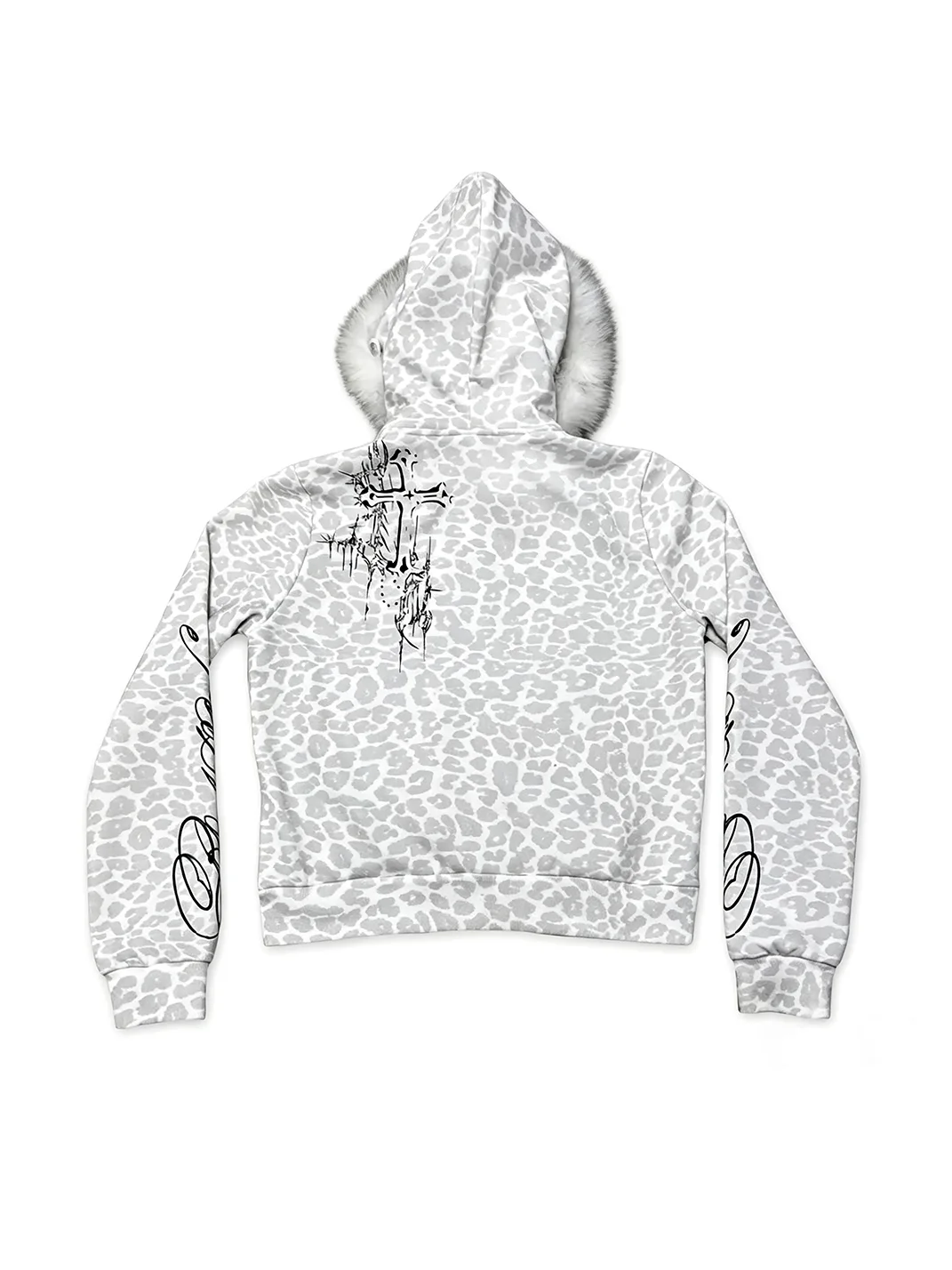 B0RN1NH3LL | Leopard Print Plush Trim Zip Hoodie