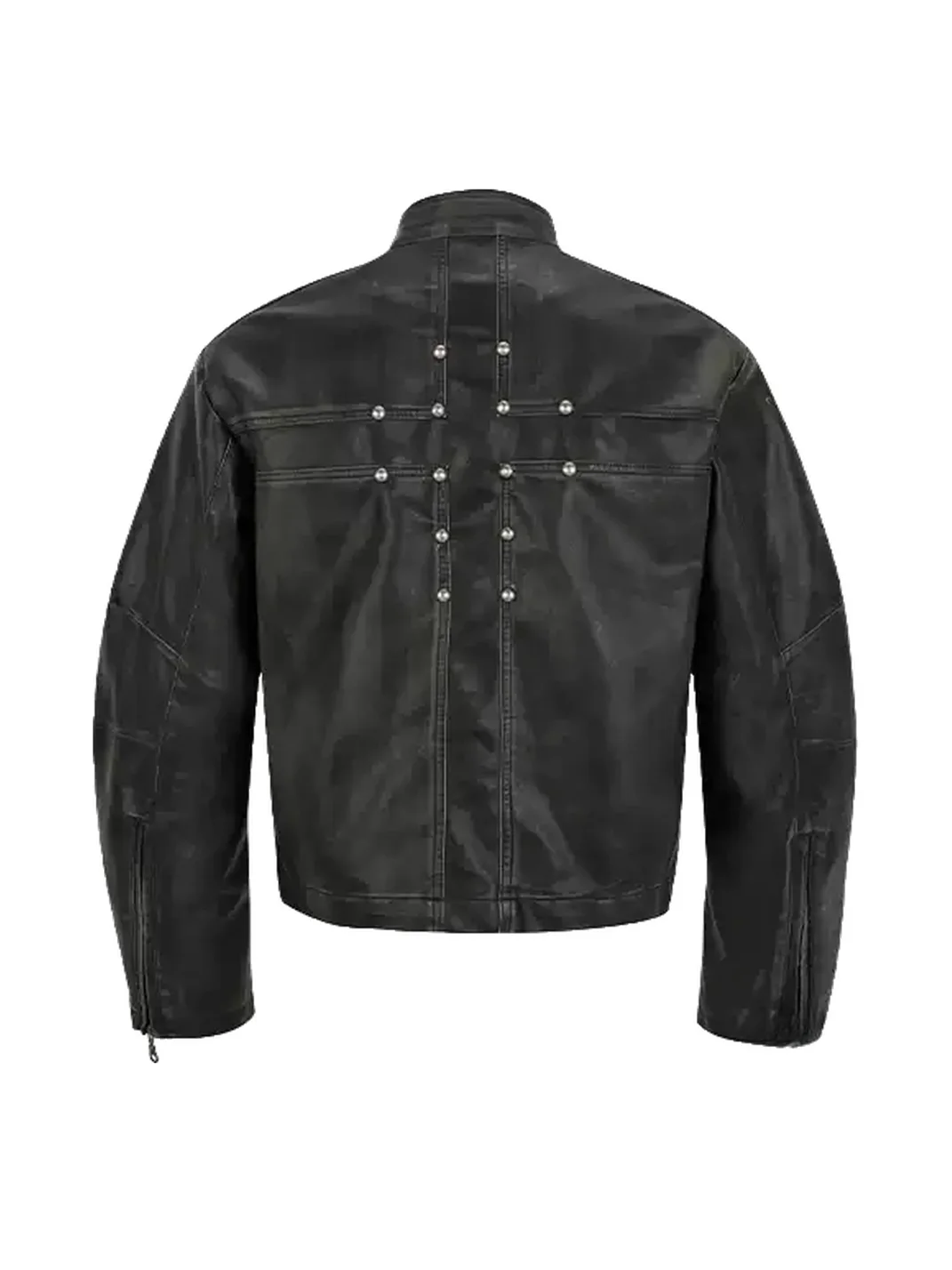 SAXGENWON | Distressed Cross-Zip Cropped Biker Jacket