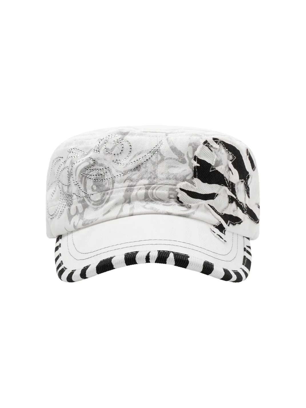 WASTED | Zebra Trim Rhinestone Embroidered Flat Top Cap
