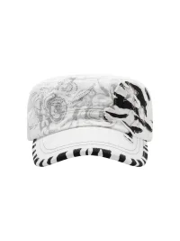 WASTED | Zebra Trim Rhinestone Embroidered Flat Top Cap