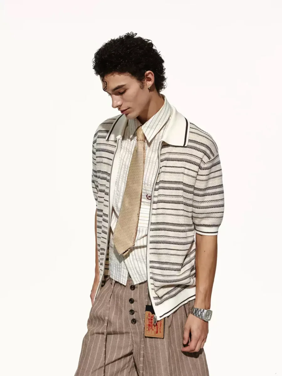 OPENFLY | Short Sleeve Striped Zip Polo Shirt - 2