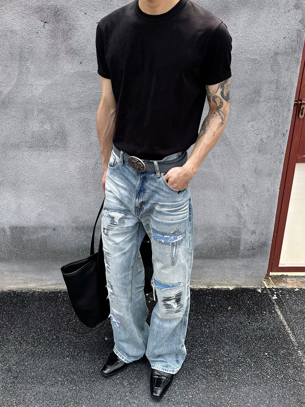 VOWPROGRESS | Boro Embroidered Distressed Loose Straight-Leg Jeans