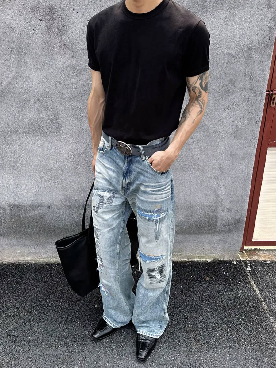 VOWPROGRESS | Boro Embroidered Distressed Loose Straight-Leg Jeans - 4