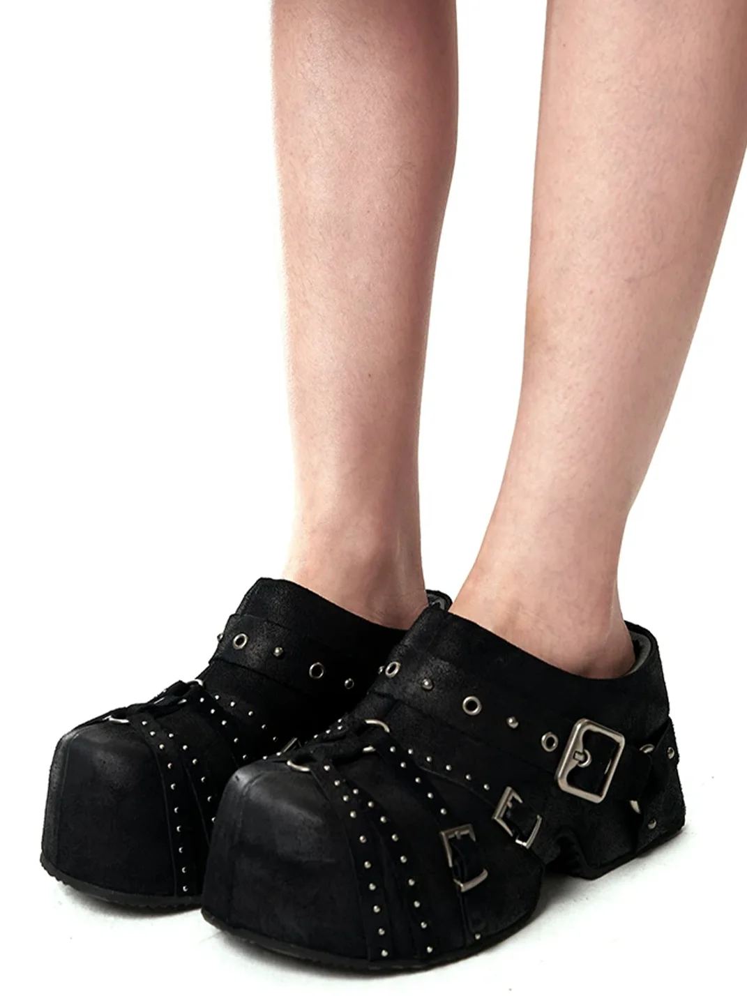 Arcadiagyal | Studded Buckle Platform Closed-Toe Mules