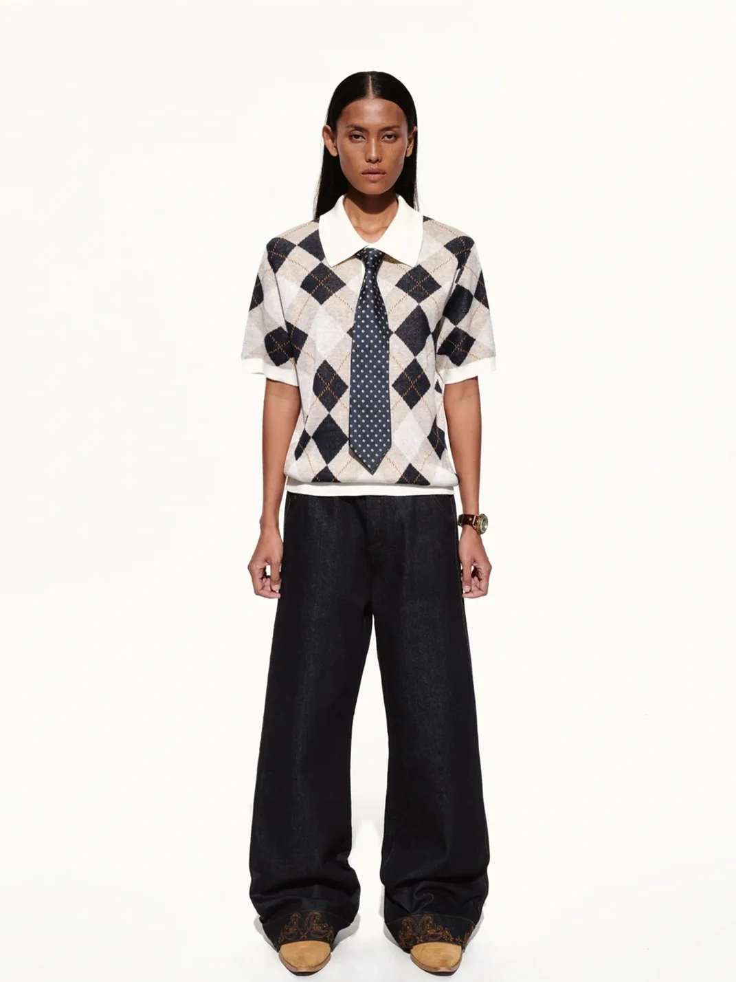 OPENFLY | Argyle Contrast Collar Knit Polo Shirt