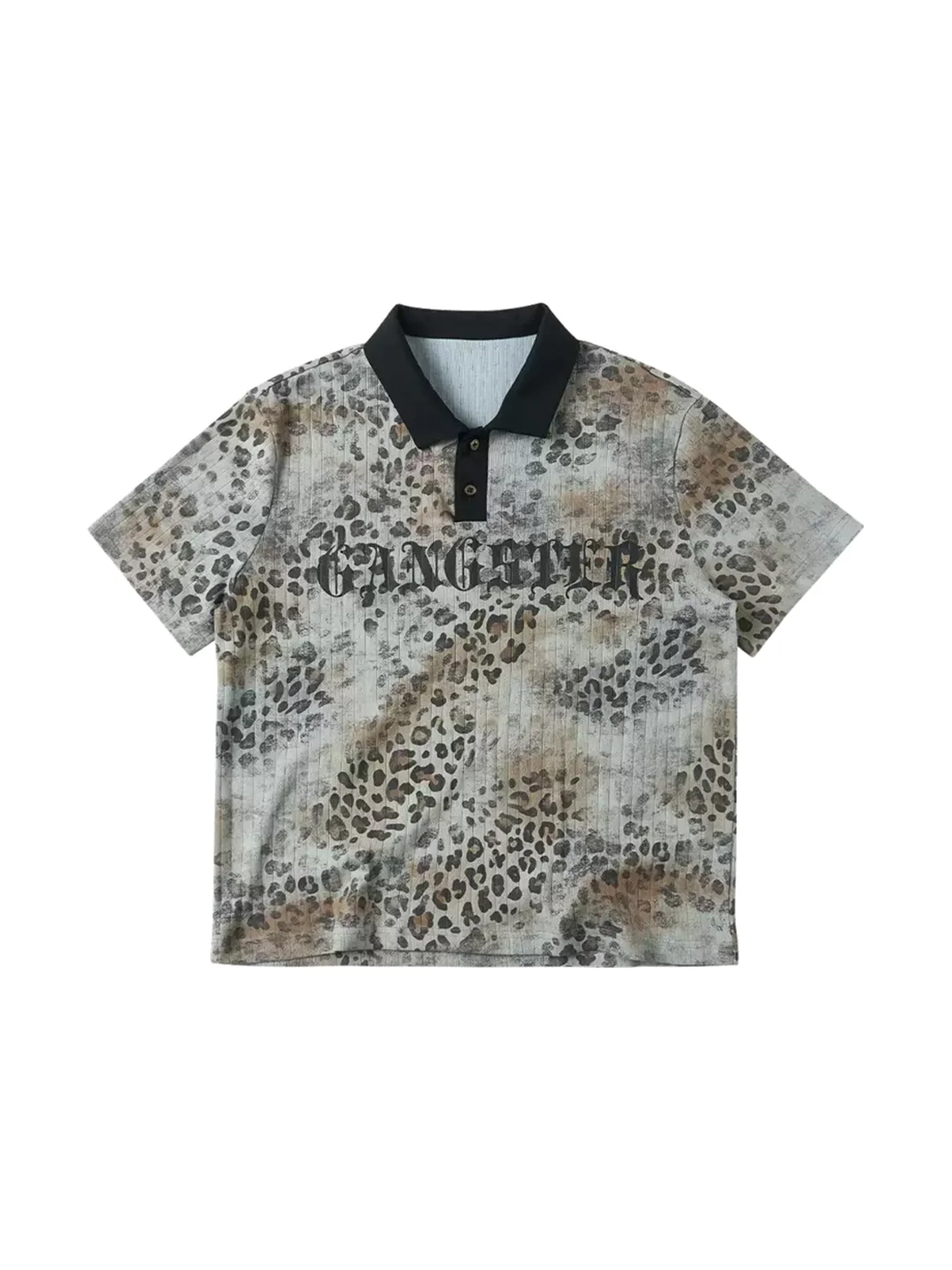 SAXGENWON | Leopard Print Cropped Boxy Polo Shirt