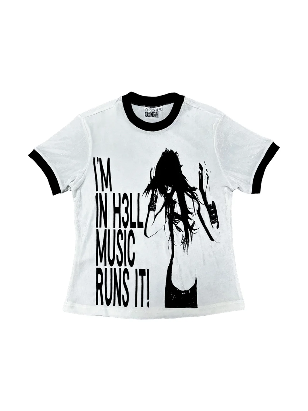 B0RN1NH3LL | Fitted Cropped Contrast Trim Graphic T-Shirt