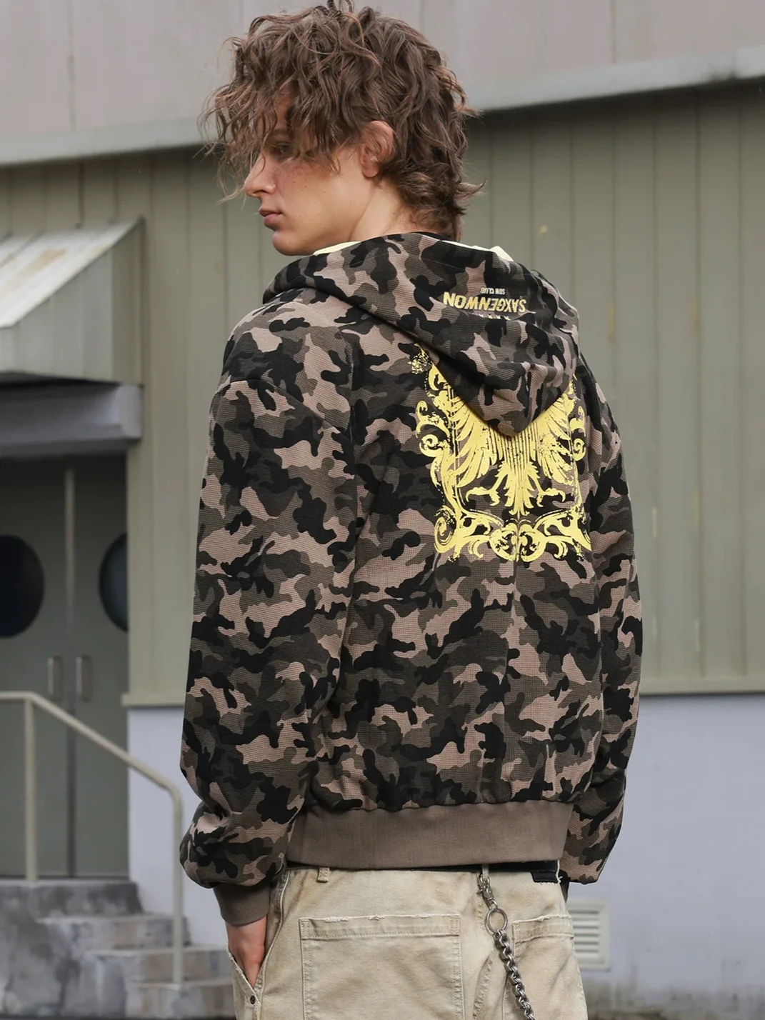 SAXGENWON | Reversible Camouflage Waffle Cropped Zip Hoodie