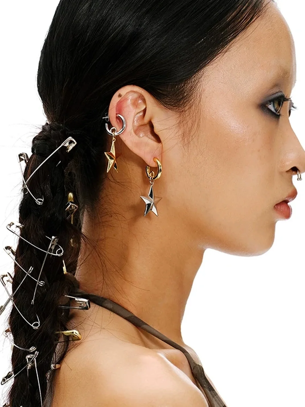 SchwarzGold | Two-Tone 3D Star Hoop Earrings