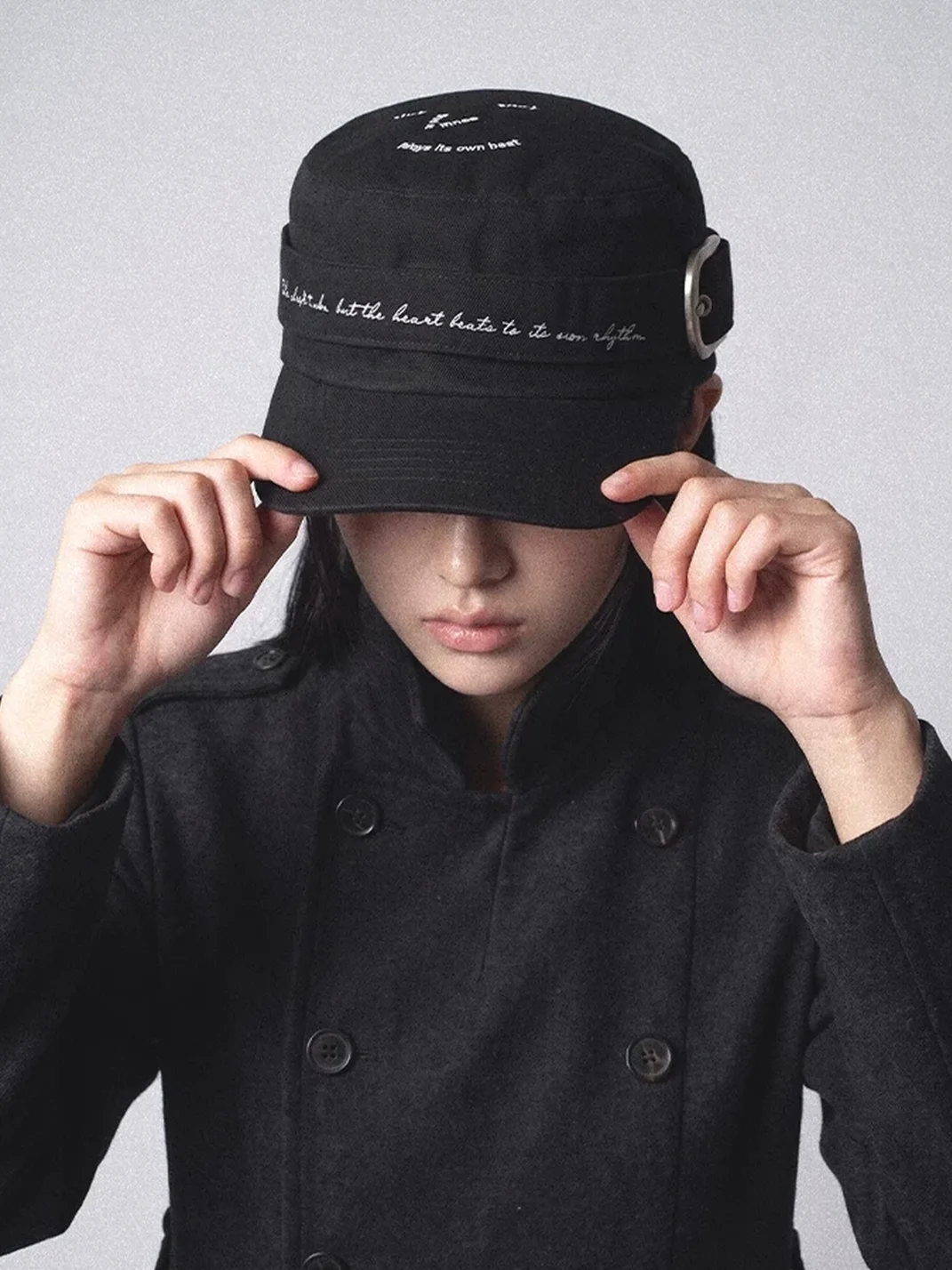 REDRINSE | Embroidered Strap Flat Top Military Cap
