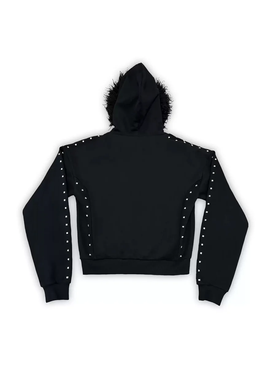 B0RN1NH3LL | Studded Logo Fur-Trim Zip Hoodie - 3