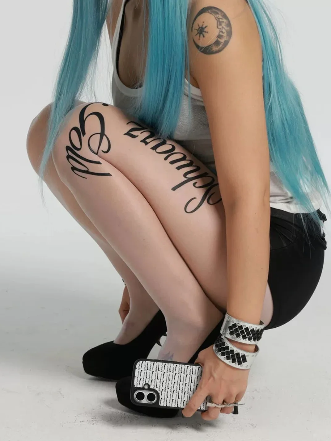 SchwarzGold | Ultra-Thin Stretch Gun Print White Pantyhose