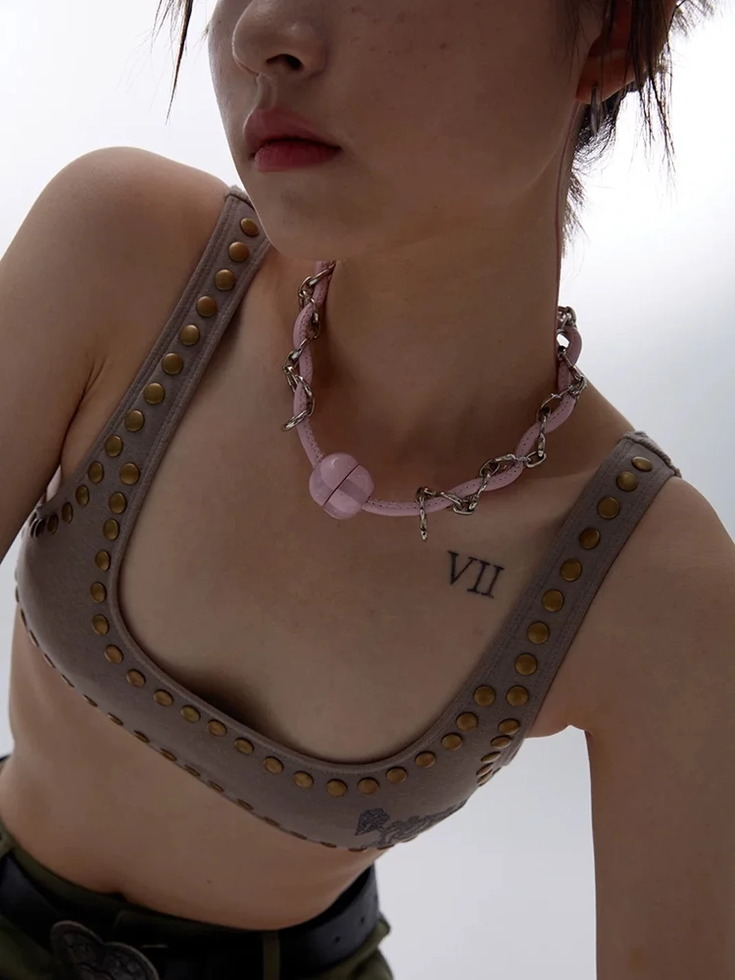SchwarzGold | Pink Leather Cord Chain Choker Necklace