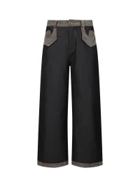 OPENFLY | Washed Suede Panel Wide Leg Cargo Jeans