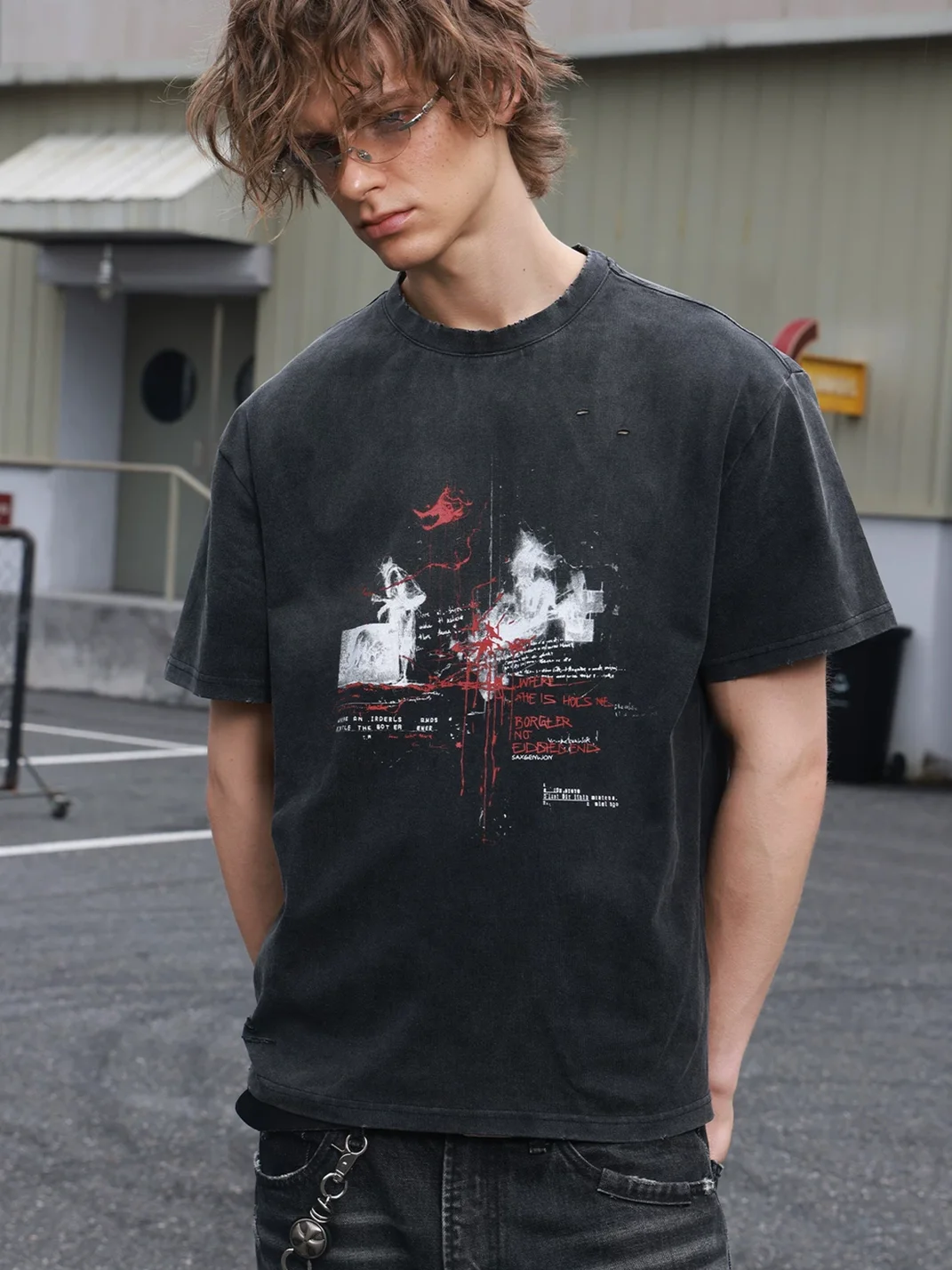SAXGENWON | Distressed Washed Graphic Boxy T-Shirt