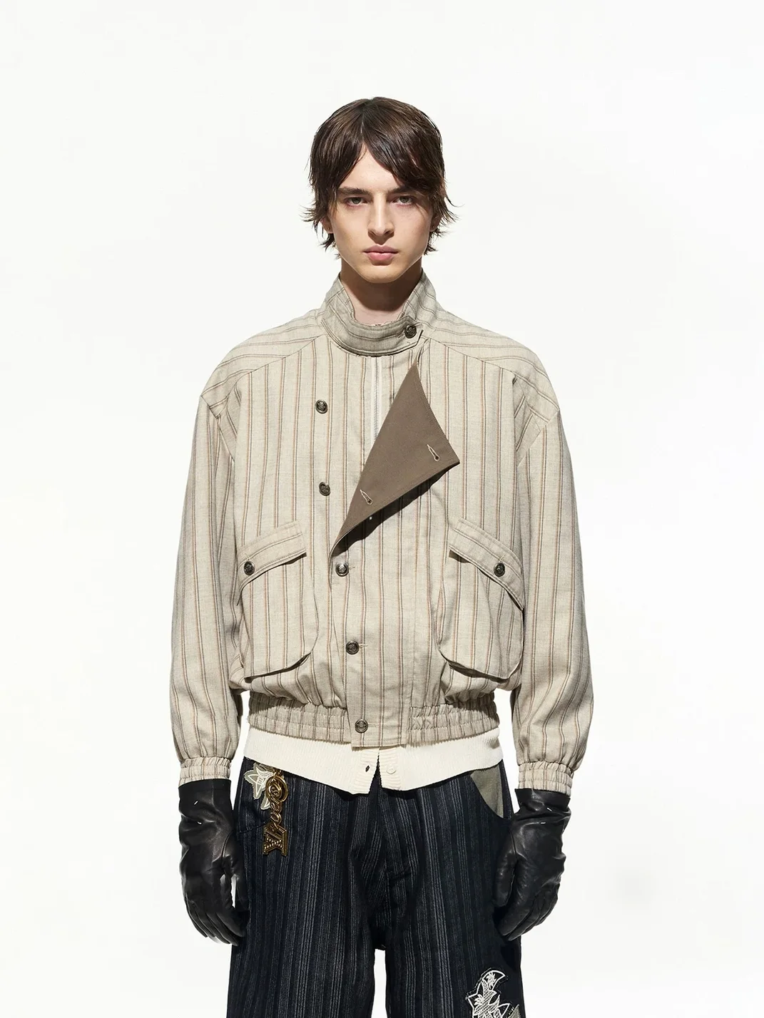 OPENFLY | Vintage Vertical Stripe Drop Shoulder Jacket