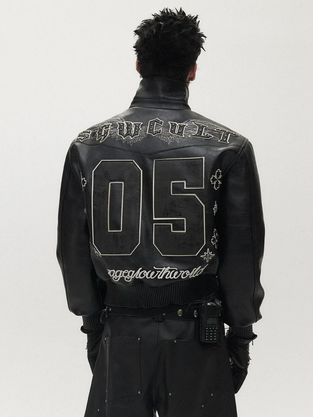 SAXGENWON | Studded Embroidered Faux Leather Moto Jacket