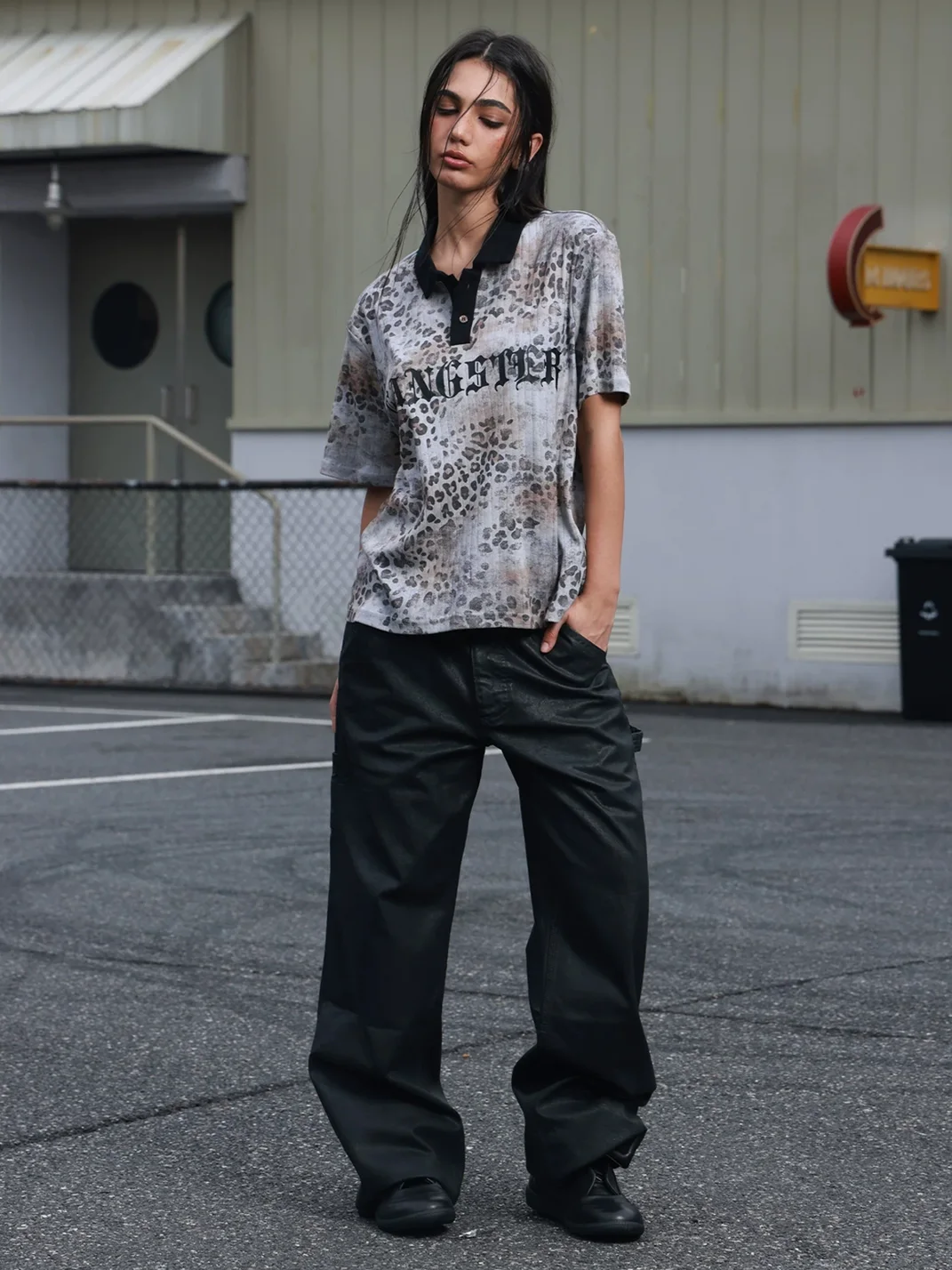 SAXGENWON | Leopard Print Cropped Boxy Polo Shirt