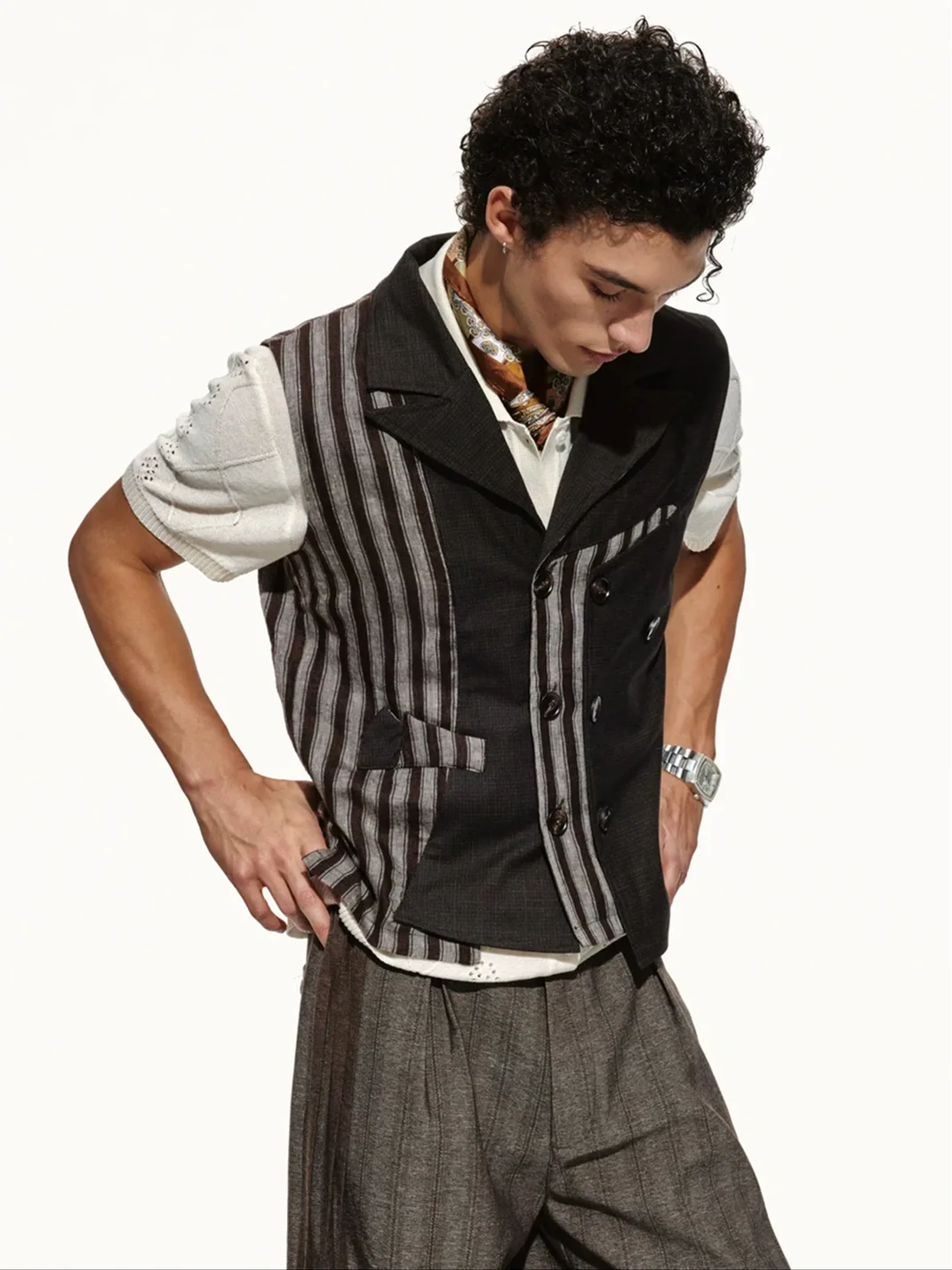 OPENFLY | Striped Double-Breasted Lapel Vest
