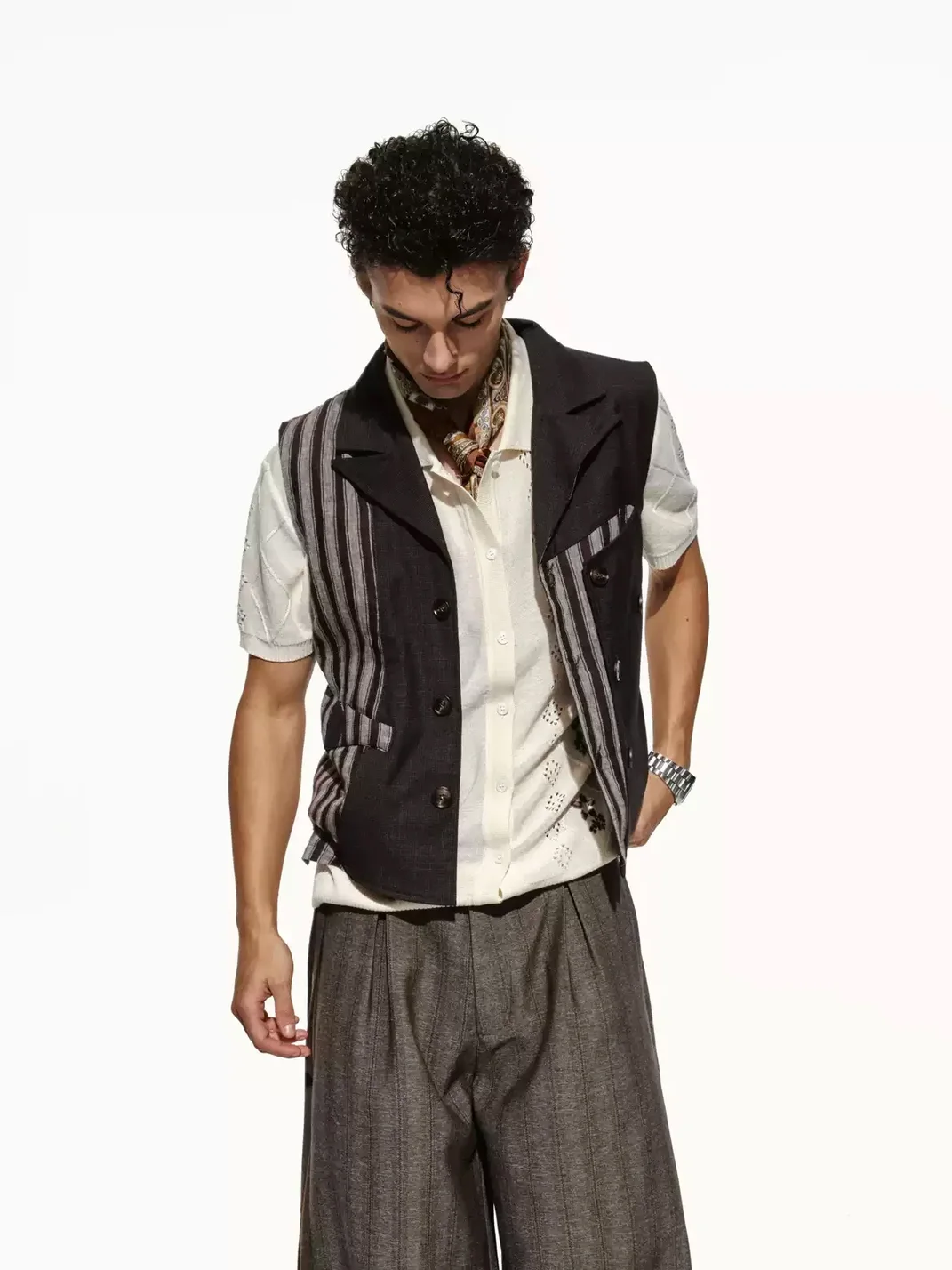 OPENFLY | Striped Double-Breasted Lapel Vest