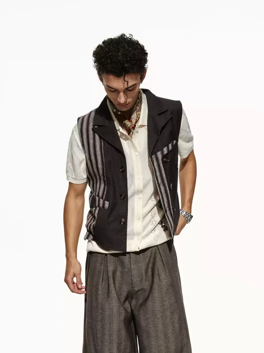 OPENFLY | Striped Double-Breasted Lapel Vest - 3