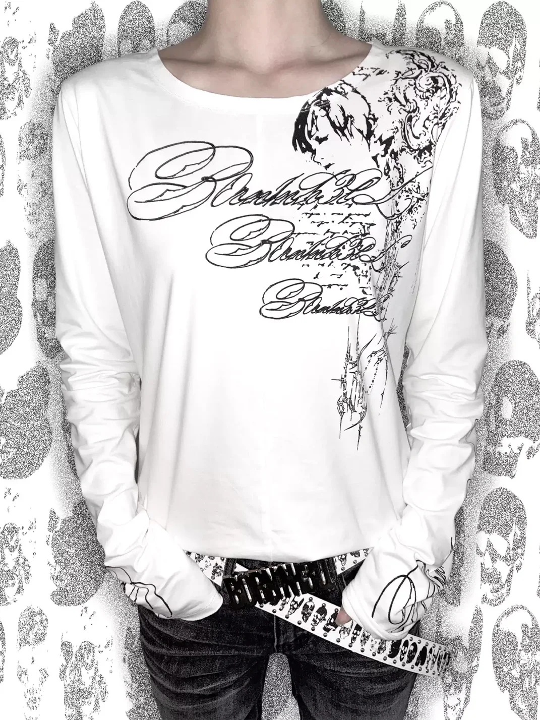 B0RN1NH3LL | Gothic Script Totem Long Sleeve T-Shirt