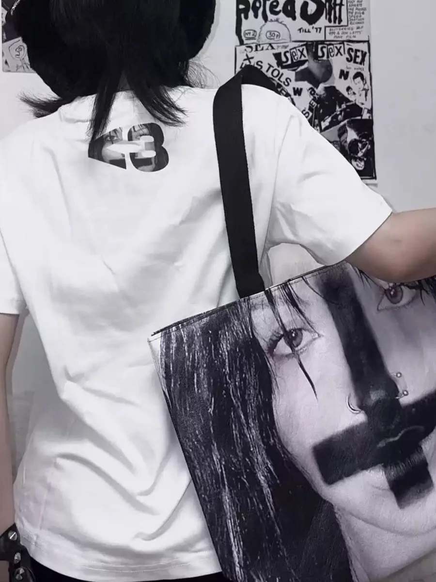 B0RN1NH3LL | Inverted Cross Portrait Print Tote Bag - 4