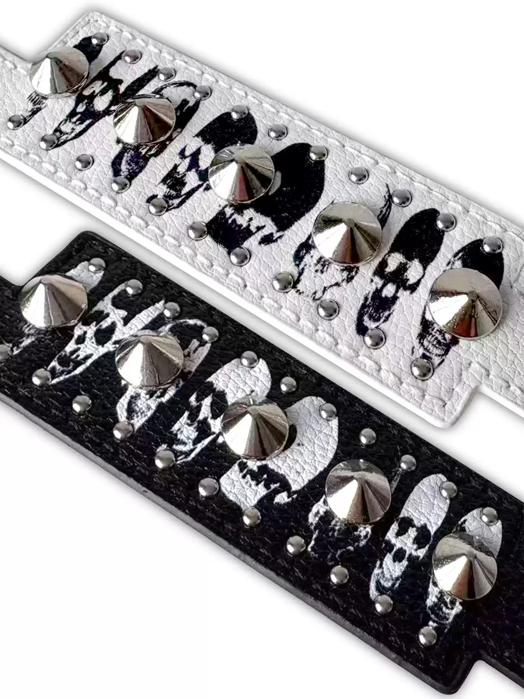 B0RN1NH3LL | Skull Print Studded Wristband Bracelet