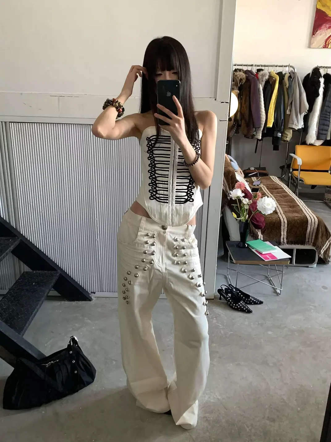 FayChui | Metal Button Wide Leg Pants