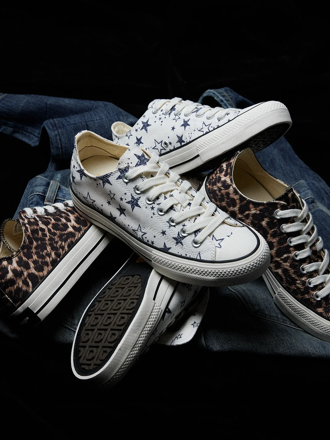 VOWPROGRESS | 1970s Leopard Star Low-Top Platform Canvas Sneakers