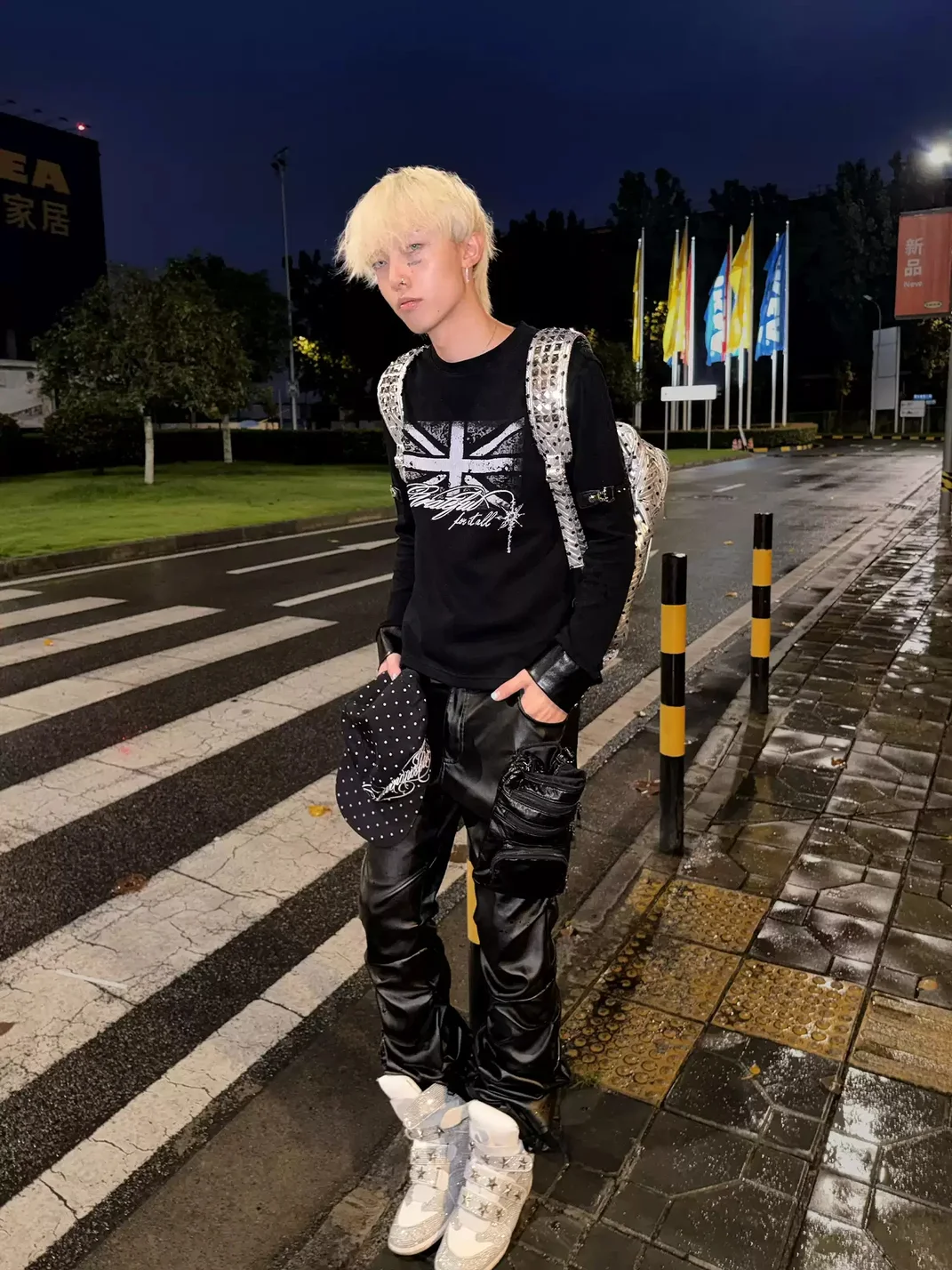 SAXGENWON | Union Jack Studded Buckle Long Sleeve Top